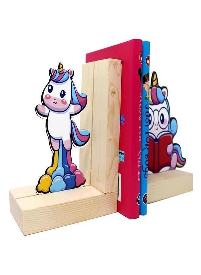 The Rosette Imprint Wooden Bookend for Kids Girls & Boys | Adjustable Book Stopper & Book Holder Stand | Bookends for Study Table, Shelf & Home Decor | Safe & Durable | Unicorn Design - Image 3